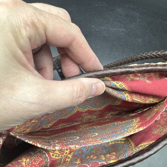 BRIGHTON Handbag Straw Crossbody Shoulder Purse Brown Leather Flower Lined Charm - Picture 15 of 16